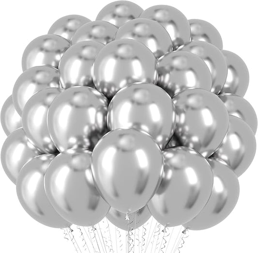 Voircoloria Metallic Silver Balloons, 66pack 12inch Chrome Silver Latex Party Balloons for Graduation, Wedding, Birthday, New Year, Baby Shower, Anniversary, Holiday Party Decorations