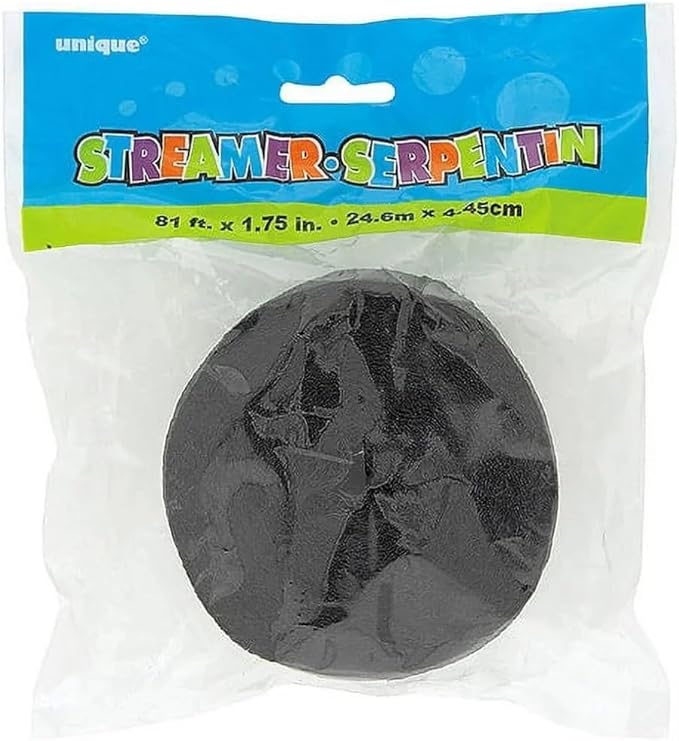 Premium Black Crepe Paper Streamer - 81 ft (1 Pc) - Perfect for Birthdays, Weddings, and Events