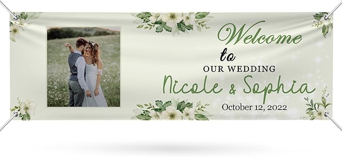Personalized Wedding Congratulations Banners and Signs Customize Outdoor with Name Photo Date Custom Wedding Welcome Sign for Reception Party Ceremony 6'x2'