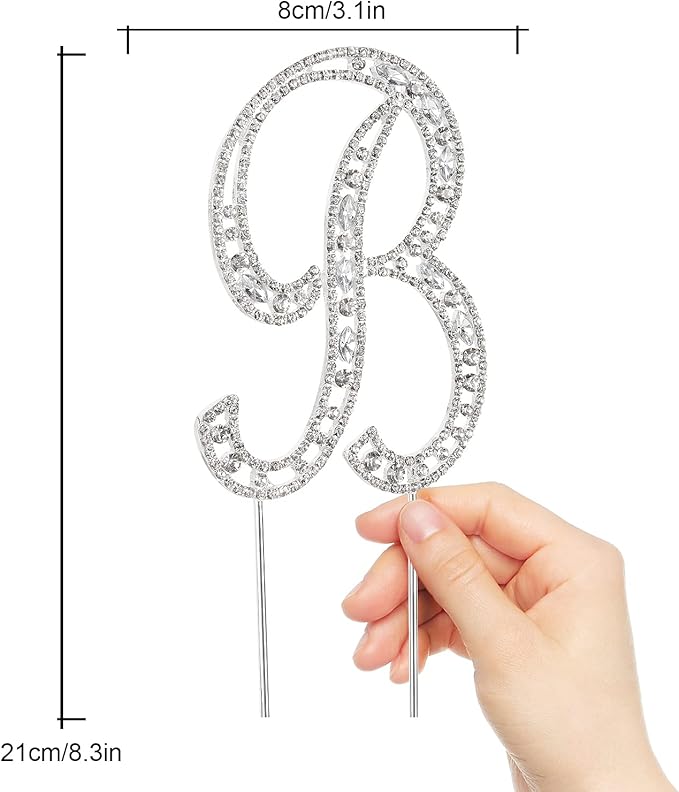 Letter B Cake Topper Rhinestone Crystal Silver Letter For Wedding or Anniversary Birthday Party Decoration Supplies