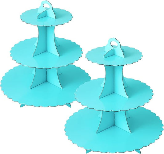 Soleebee 3-Tier Cupcake Stand, Cardboard Cupcake Tower, Dessert Cup Cake Stand Tower for Birthday Wedding Party Decoration, Cupcake Tier Stand 2 Set (Blue)
