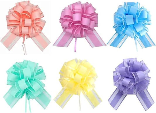 6 PC Pull Bows,Bow for Gift Wrapping,6 inches, Party Gift Wedding Ribbon Bows for Wrapping Boxes or Flower Decorations, Gift Decorations(Bright Colors)