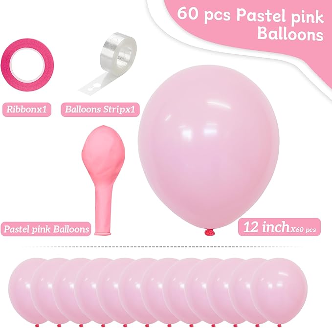 Pink Balloons 60 PCS Light Pink Balloons 12 Inch Pastel Baby Pale Pink Balloon for Girls Women Birthday Party Baby Shower Gender Reveal Wedding Decoration
