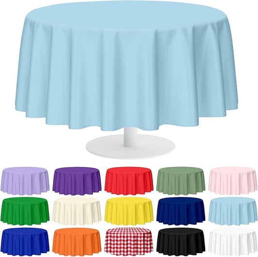 Mulbozy 12 Pack Light Blue Round Tablecloth, 84 Inches Plastic Table Cover, Premium Disposable Round Party Tablecloth for Restaurant Dinners, Wedding, Grad Party, Baby Shower, Outdoor Camping