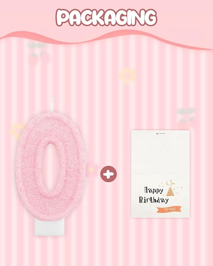 Birthday Candles for Cake, Pink Number Candles, Cake Candles with Greeting Card for Birthday Party Wedding Anniversary Celebrations (Bright Pink 0 Candle)