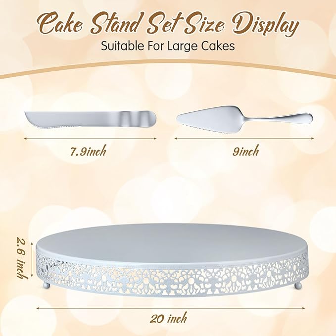 Wenqik 20 Inch White Cake Stand Set Metal Round Cupcake Dessert Stand with Cake Cutting, Spatula Wedding Cupcake Pastry Display Candy Holder Display for Wedding Party Birthday Baby Shower(Classic)