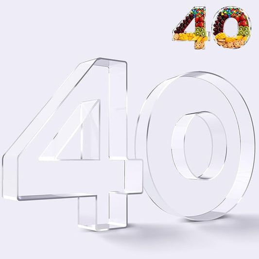 Ledido 10’’ Acrylic Number Charcuterie Board Box, Reusable Fillable Serving Tray for Candy Cake Fruit Snack, Easy-Clean Acrylic Charcuterie Tray for Birthday Anniversary Party Decorations, Number 40