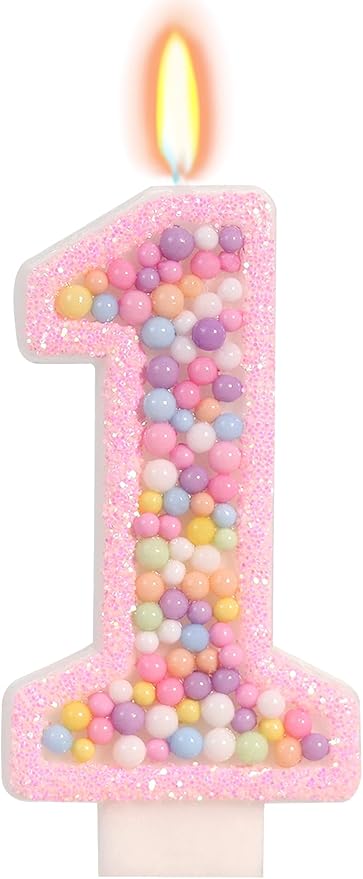 Sweet One Birthday Candles for Girls - Pink Number 1 Candle, First Birthday Decorations for Girl, Fairy Cake Decorations, Colorful Macaron Candles for One Cake Topper