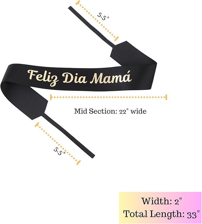 Set of 12 Bouquet Banner Grosgrain Ribbon Tie Wrap Printed Sash Florist Bulk Supply for Floral Arrangements (Black - Feliz Dia Mama)