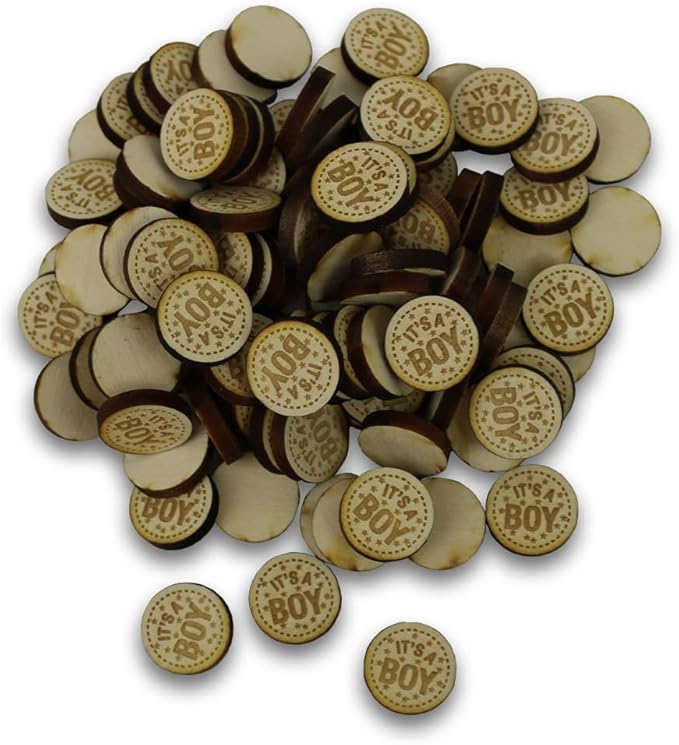 Confetti - Engraved Wood - Rustic Wooden Wedding Decor Party Table Scatter Decorations (It's a Boy)