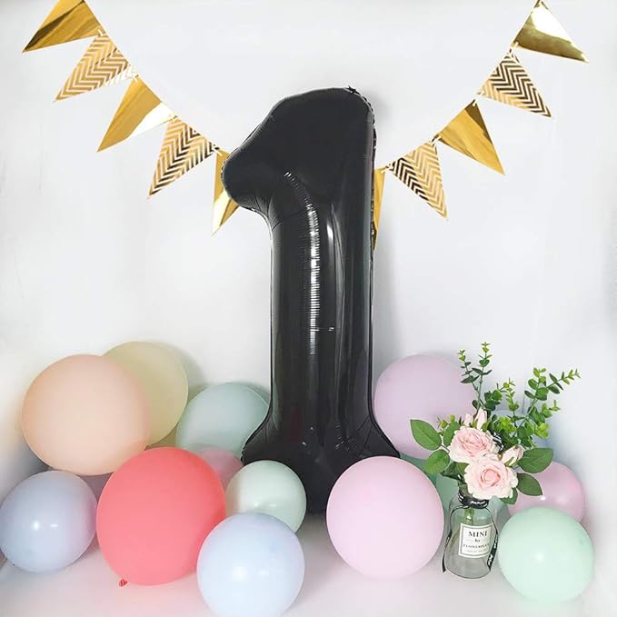 TONIFUL 40 Inch Black Large Numbers0-9, Number 1 Digital 1 Helium Balloons,Foil Mylar Big Number Balloons for 2026 Graduation New Year Eve Birthday Party supplies Decorations