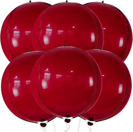 KatchOn, Big Metallic Ruby Red Balloons - 22 Inch, Pack of 6 | Round 4D Mylar Balloon for Birthday Party Decorations | Cherry Red Balloons for Wedding, Anniversary Decor, Red Party Decorations