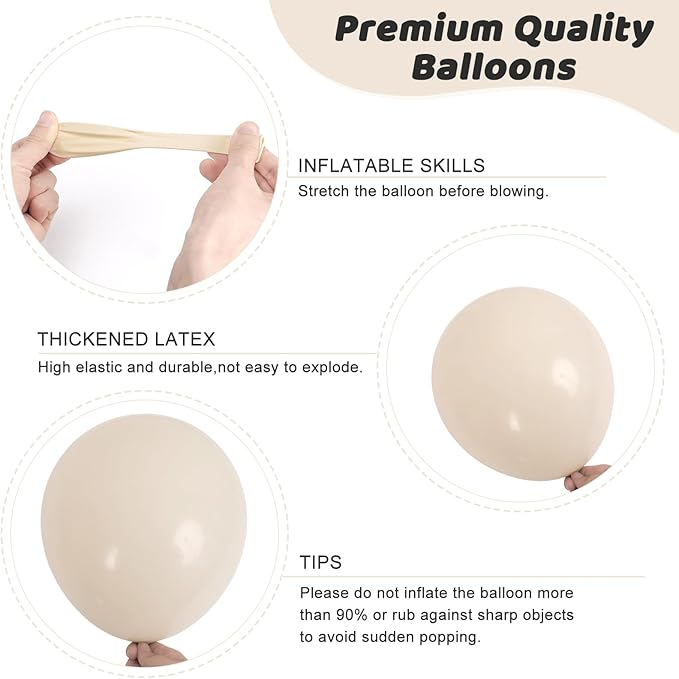 RUBFAC 135pcs Sand White Balloons Cream Beige Latex Balloon, Different Sizes 18 12 10 5 Inch for Garland Arch Wedding Birthday Party Baby Shower Anniversary Boho Decorations