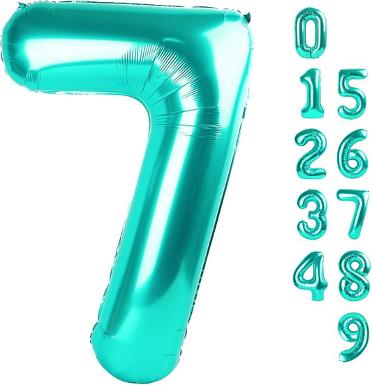 40 Inch Number 7 Balloon, 6 7 Birthday Decorations, Blue-green Seven Birthday Decor, 7 17 27 70 Year Old Balloon Number for Engagement, Wedding, Graduations