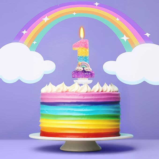 Rainbow Candles for Cakes, Number 1 Candle Rainbow Cake Topper for First Birthday Decorations for Girl and Boy