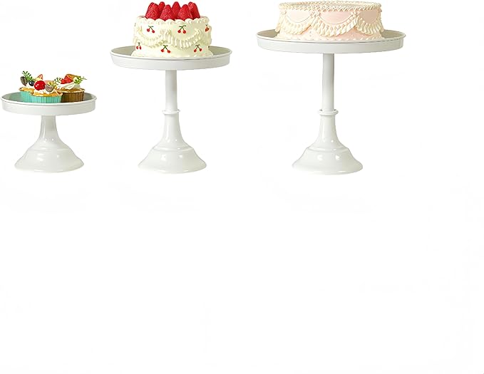 3 Pcs Metal Round Cake Stand Set 8“10”12" Cake Display Stand Dessert Cupcake Display Tray for Graduation,Wedding,Birthday,Party,Baby Shower,Anniversary,Ceremony,Christmas (White)