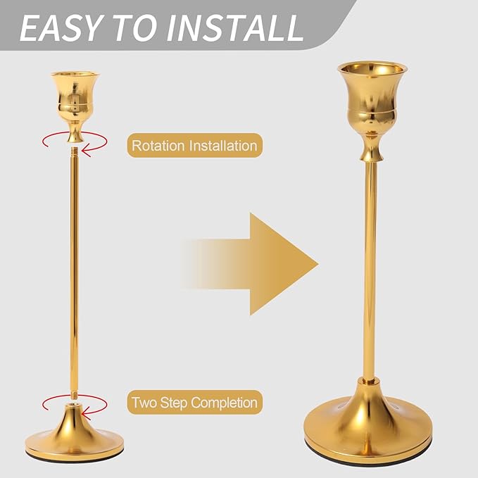 Xinhongfei 6-Piece Gold Candlestick Holder Set - Vintage-Modern Table Centerpiece for Weddings, Mantels, Home Decor Taper Candle Stands & Housewarming Gift