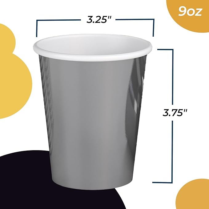 Party Solids Metallic Silver Paper Cups 9 oz Durable Disposable Cups 1000 Paper Tumblers for Hot Drinks and Cold Drinks Thick 280 GSM Hot Cup for Tea & Coffee Cup To Go Fun Colors for Parties & Events