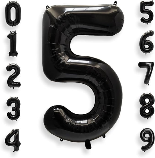 AULE 40 Inch Big Black 5 Balloon Number Large Foil Helium Number Balloons 0-9 Jumbo Giant Happy 5th Birthday Party Decorations for Boy or Girl Huge Mylar Anniversary Party Supplies