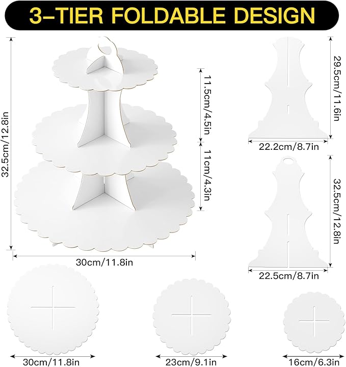 Soleebee 3-Tier Cupcake Stand, Cardboard Cupcake Tower, Dessert Cup Cake Stand Tower for Birthday Wedding Party Decoration, Cupcake Tier Stand 2 Set (White)