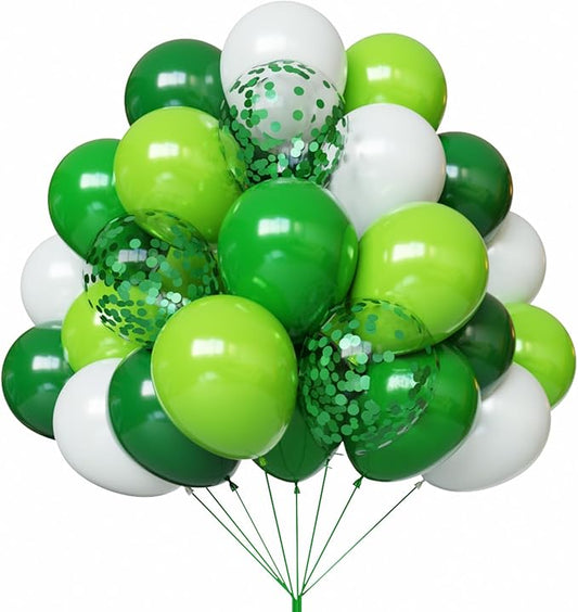 YMSZ Green Balloons Set, 67pcs 12 Inch Green and White Balloons St. Patrick's Day Balloon for Birthday, Graduation, St. Patrick's Day, Baby Shower, Jungle Party Decorations