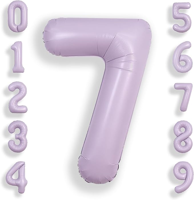 SUWEN 40 Inch Light Purple Large 7 Balloon Number Big Foil Helium Lavender Number Balloons Huge Mylar 0-9 Giant Jumbo Happy 7th Birthday Party Anniversary Decorations