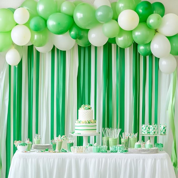 Captain Décor 8 Green Streamers with White, 656ft Pack of Green Crepe Paper Roll for Party Decorations, Party Streamers for Birthday Decorations (1.8 inch x 82 ft/Roll)