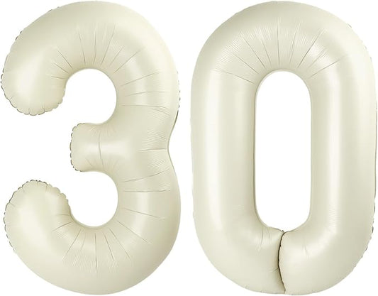 Number Balloons 30, 40 Inch Happy 30th Birthday Decoration for Her Him, Cream Foil Number Balloons for Celebration Engagement Memorial Day's Big Event Supplies