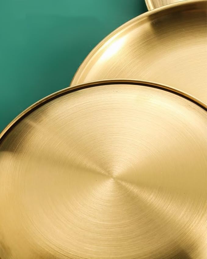 Serving Trays 14.2in Stainless Steel Decorative Tray Round Gold Tray for Kitchen Wedding Party Coffee Table