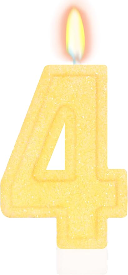 Yellow Birthday Candles for Boys Girls - Number 4 Candle Cake Topper for Yellow Party Decorations Sunflower Birthday Decorations