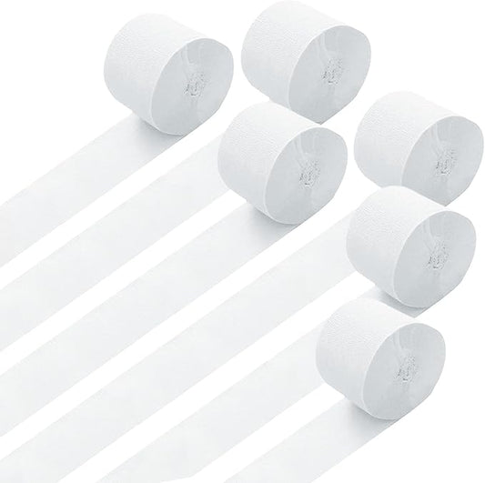 GAKA White Crepe Paper Streamers 1.8 Inch Wide 82 Feet Per Roll,Party Streamers for Wedding Birthday Party Decorations(6 Rolls)