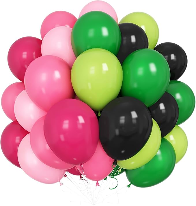 Black and Pink Green Balloons, 60PCS Witch Theme Party Balloon, 12 Inch Hot Pink Dark Light Green Black Latex Balloon for Girls Princess Witch Theme Birthday Party Decorations Supplies