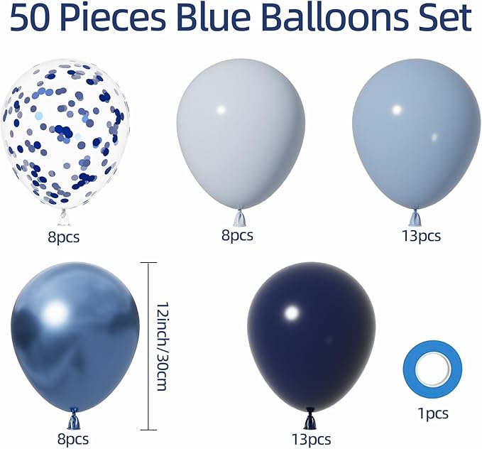 AULE Party Balloons 50 Pcs 12 inch Blue Helium Shiny Latex Metallic Confetti Thicken Mix Balloons Wedding Birthday Baby Shower Graduation Carnival Party Decorations