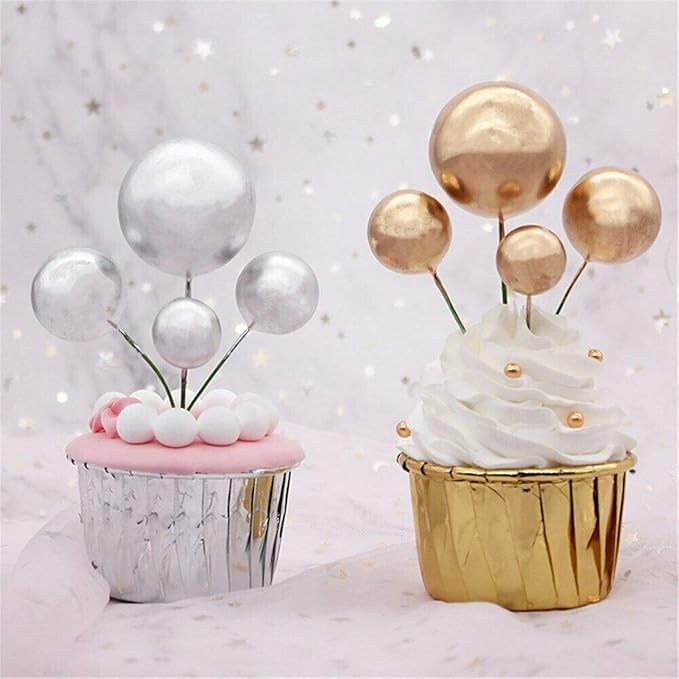 Mini Balloon Cake Toppers Round Gold Ball Cupcake Toppers Cake Decorations for Birthday Wedding Anniversary Valentines Party Cake Decoration Supplies 25 PCS (Gold)