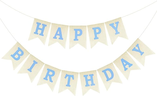 Anwyll Happy Birthday Banner - NO DIY Burlap Happy Birthday Banner Sign Happy Birthdays Party Decoration Happy Birthdays Banners Bunting for Men Boy Prince Celebration Party Backdrops (Blue)