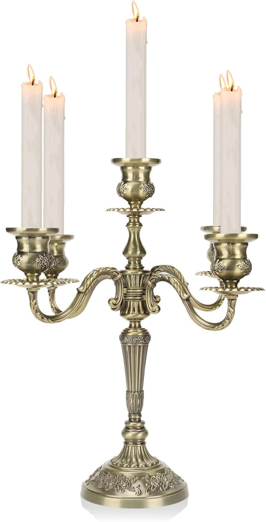 5 Arms Metal Candelabra, Candlestick Holders Vintage Tall Candelabra Candle Stand European Candle Holder for Weddings Party Dining Table Home Decor