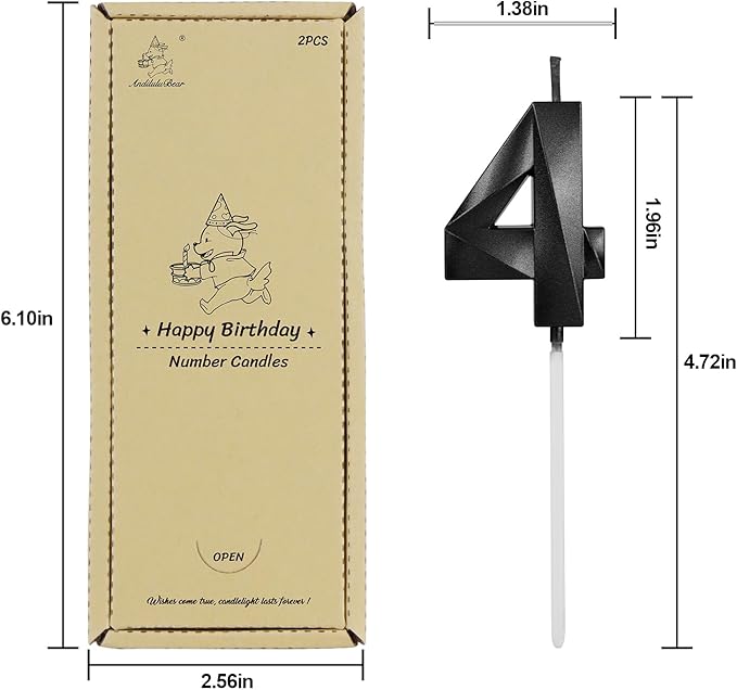 Number 14 Birthday Candles, 1.96 Inch Happy Birthday Cake Candles Cupcakes Topper Decoration for Birthday Party Wedding Anniversary Celebration Supplies (Black)
