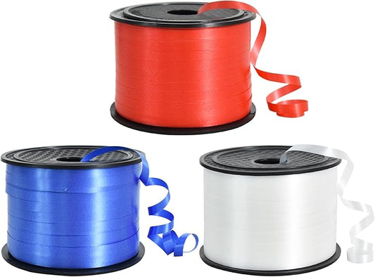TONIFUL 300 Yards Curling Ribbon-Balloon Ribbon-Balloon String for Art&Craft Decor,Gift Wrapping,Ribbons and Bows for Halloween Christmas New Year Birthday Gifts Supplies (Blue Red White)