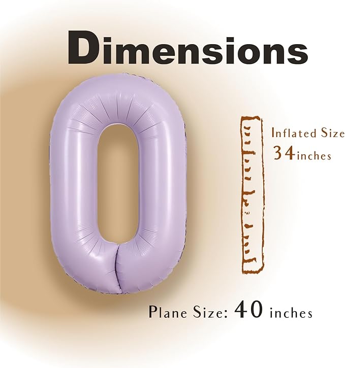 SUWEN 40 Inch Light Purple Large 0 Balloon Number Big Foil Helium Lavender Number Balloons Huge Mylar 0-9 Giant Jumbo Happy 0th Birthday Party Anniversary Decorations