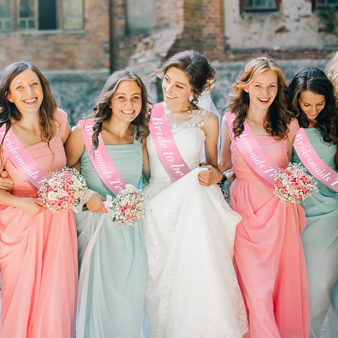 12pcs Satin Sash - Bride Sash Kit With Pink & White Options - Bachelorette Party Favors & Wreath Decorations