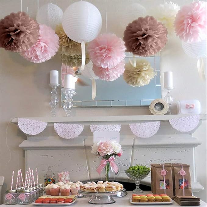 Binpeng Paper Pom Poms Hanging Paper Flower Ball Wedding Celebrations Decorations Outdoor Decoration Flowers Craft for Birthday Party (Gray 6PCS)