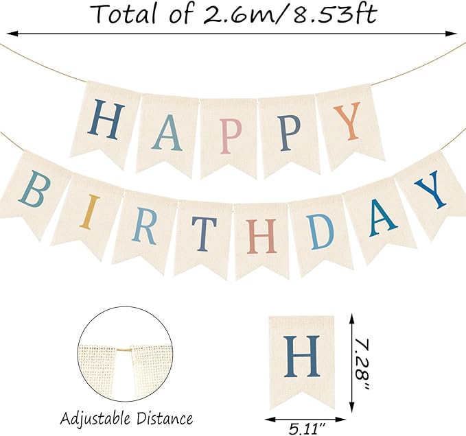 Doumeny Happy Birthday Burlap Banner Boho Birthday Bunting Garland Blue Pink Bohemian Party Sign Flag Colorful Happy Birthday Bunting Banner Rustic Birthdays Garland Flag for Wall Home Porch Door