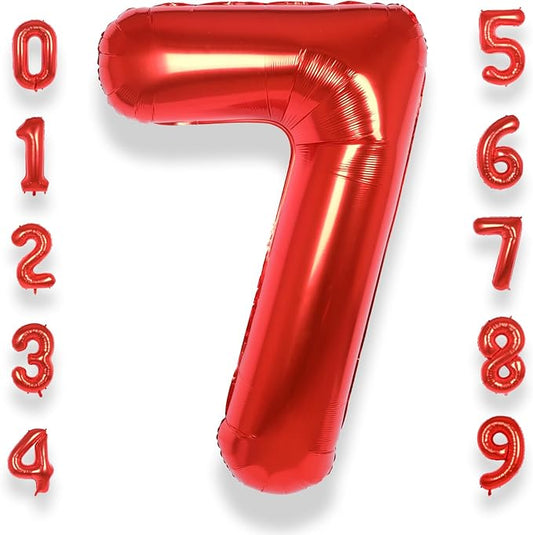 AULE 40 Inch Big Red 7 Balloon Number Large Foil Helium Number Balloons 0-9 Jumbo Giant Happy 7th Birthday Party Decorations for Boy or Girl Huge Mylar Anniversary Party Supplies
