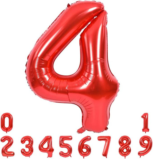 TONIFUL 40 Inch Red Large Numbers Balloons 0-9, Number 4 Digital 4 HeliumFoil Mylar Big Number Balloons for 2026 Mother's Day New Year Eve Graduation Valentine's Day Birthday Party Anniversary Party
