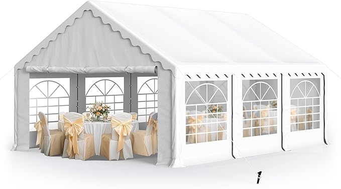MFSTUDIO 16'x20' Party Tent, Outdoor Heavy Duty Party Tents with Removable Sidewalls, Large Canopy Tent Shelter for Outdoor Events Wedding Birthday, White