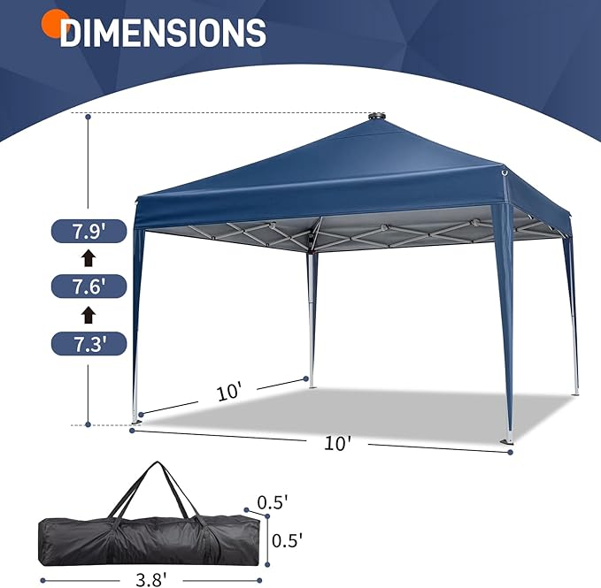 VINGLI 10x10 Pop Up Canopy Tent with Sidewalls, Outdoor Gazebo Canopy Tent, Patio Event Tents Outdoor Event Shelter for Parties (Blue with Led Light)