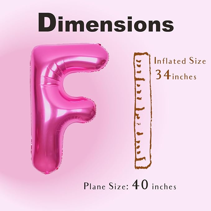 SUWEN 40 Inch Hot Pink Large F Letter Balloons Big Foil Helium Letter Balloons A-Z Jumbo Mylar Happy Birthday Party Decorations for Woman Anniversary Party Supplies