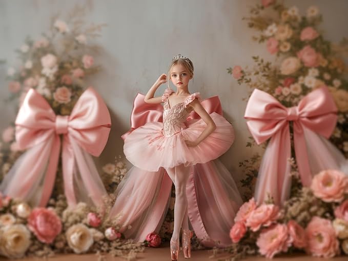 Kate 10x6.5ft Pink Bow Floral Photography Backdrop Vintage Rose Flower Background for Baby Shower Wedding Bridal Shower Girl Birthday Party Portrait Photoshoot