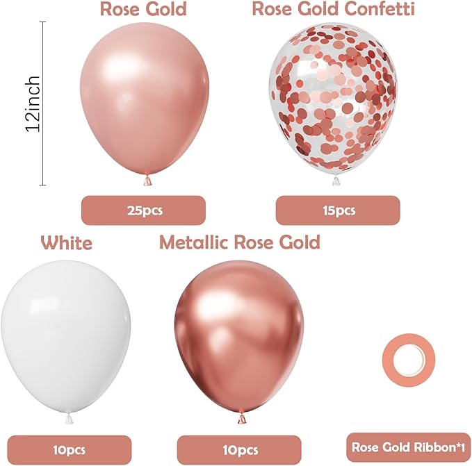 Hiquaty Rose Gold Balloons,60pcs Rose Gold and White Balloons 12 Inch,Rose Gold Ribbon for New Year Wedding Bridal Shower Party Decorations