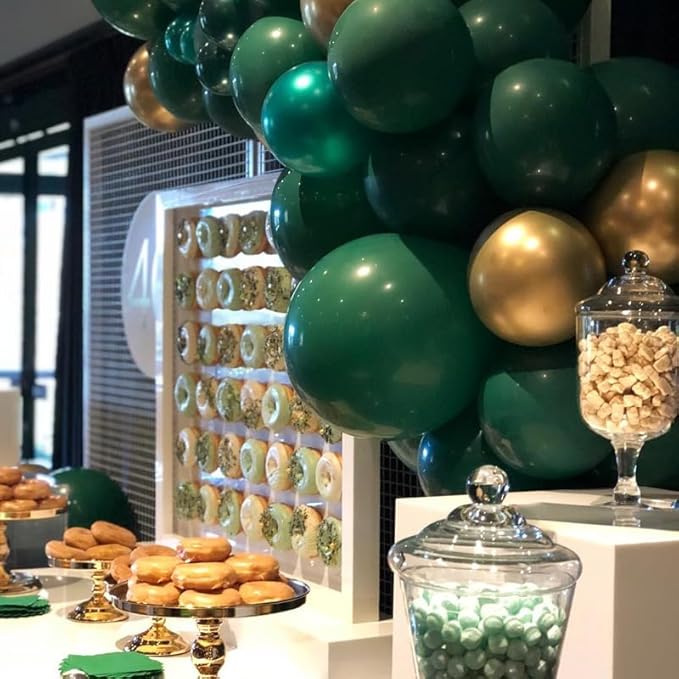 Lukiituke Dark Green Balloons,Green and Gold Balloons Arch Kit, 124Pcs Gold Latex Balloons 4 Size for Birthday,St.Patrick's Day,Graduation,Jungle Party Decorations